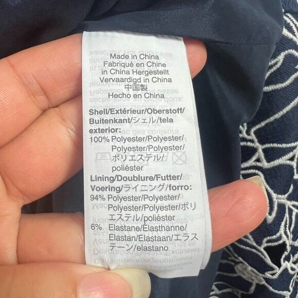 J.CREW Dress Women's Plus Size 16 Navy White Eyelet Midi Flounce Hem Overlay - Picture 9 of 12